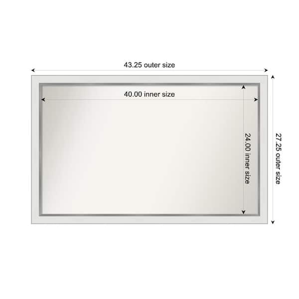 Amanti Art Medium Rectangle Satin White Silver Casual Mirror (27 in. H x 43 in. W)