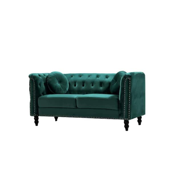 Pride Furniture Vivian 64.2 in. Green Velvet 2-Seater Chesterfield Loveseat with Nailheads S5610-L - The Home Depot