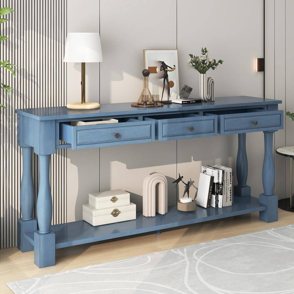 Harper & Bright Designs 63 in. Navy Blue Rectangle Wood Top