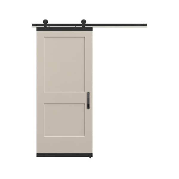 JELD-WEN 36 in. x 84 in. Monroe Primed Smooth Molded Composite MDF Barn Door with Rustic Hardware Kit