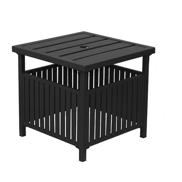 Black Steel 20"x20"x18" Outdoor Coffee Table with 1.8" Umbrella Hole, Metal Weather-Resistant Steel Frame for Porch