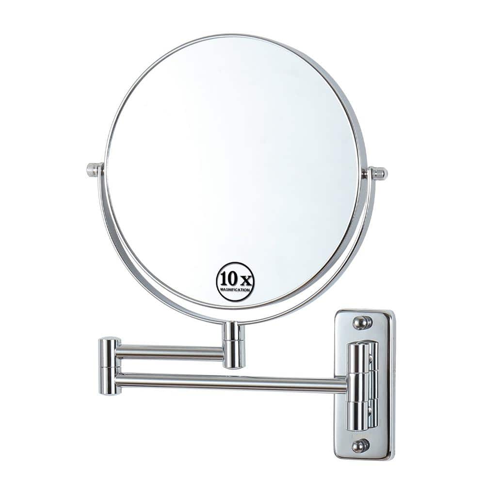 JimsMaison 8.7 in. W x 12 in. H Small Round Metal Framed Foldable Extendable Wall Bathroom Vanity Mirror in Chrome, Grey -  JMLSBM01CH