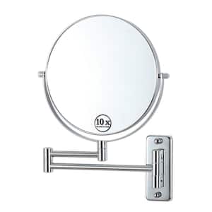 8.7 in. W x 12 in. H Small Round Metal Framed Foldable Extendable Wall Bathroom Vanity Mirror in Chrome
