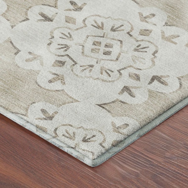 Mayfield Premium Machine Washable Abstract AMF2352 Beige 2 ft. x 7 ft. Runner Rug