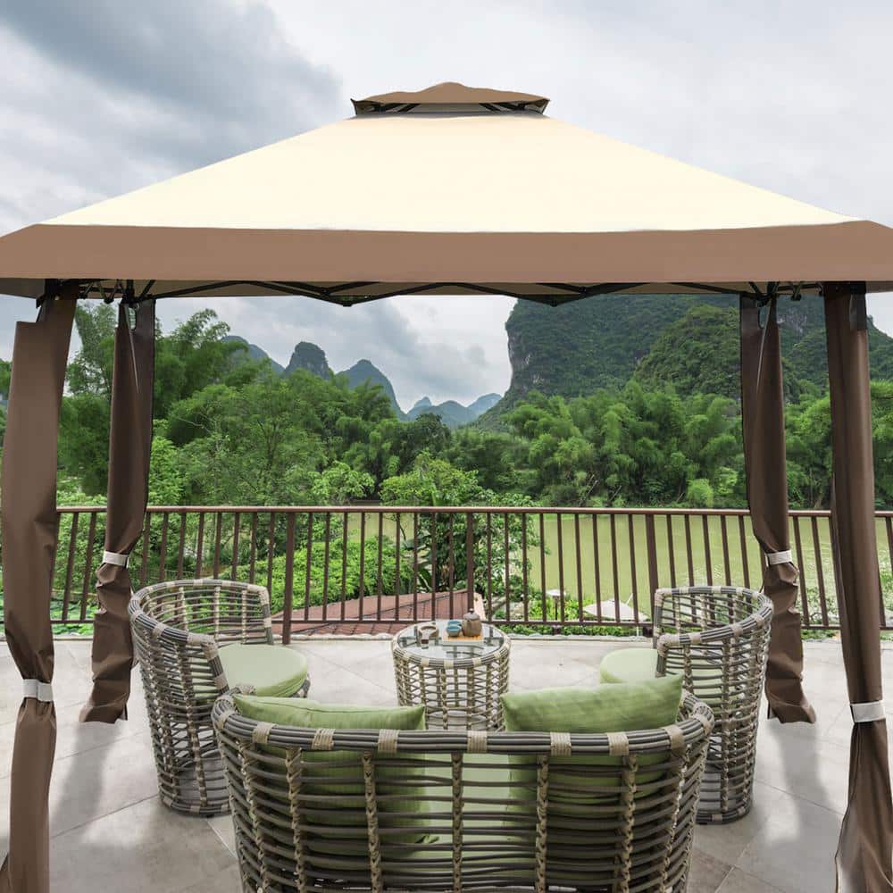 13' x 13' Brown and Beige Outdoor Folding Canopy Tent