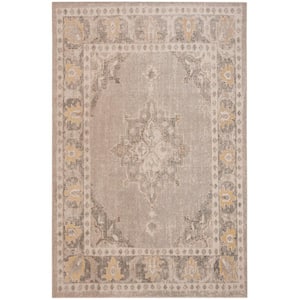 Montage Gray/Gold 5 ft. x 8 ft. Border Indoor/Outdoor Patio  Area Rug