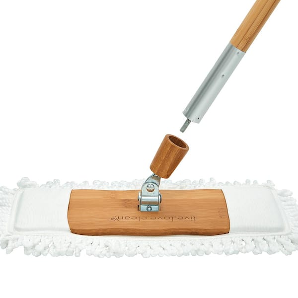 Harper Live.Love.Clean. 12.8 in. W Bamboo Handle Microfiber Flat Mop with A Hook and Loop Refill Pad for Fine Dirt and Pet Hair