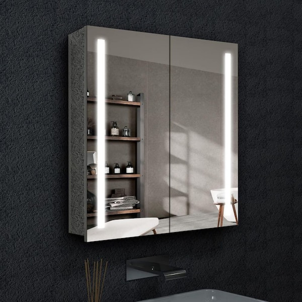 28 in. W x 28 in. H Rectangular Aluminum LED Medicine Cabinet with Mirrored Doors