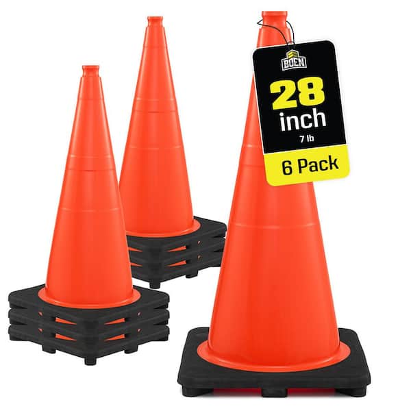 28 in, Orange Traffic Cone, 6-Pk, Safety Cones W/7 lb. Base