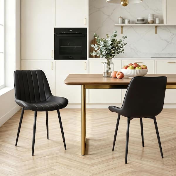 VECELO Set of 2 Modern Black Faux Leather Dining Chairs with Metal Legs ...