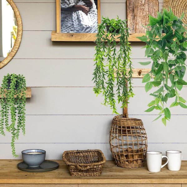 Unbranded 24.5 in. Green Fake Plant Hanging Plants with Pots, Artificial  Ivy Vine Faux Eucalyptus Hanging Plant(6-Pack) NYHD6-F15
