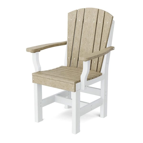 Heritage Weathered Wood and White HDPE Plastic Outdoor Dining Arm Chair