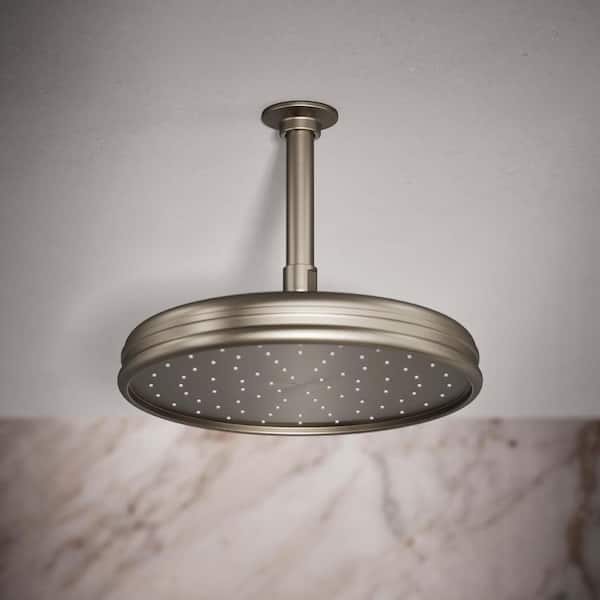 1-Spray Patterns 10.4 in. Ceiling Mount Rain Fixed Shower Head in Vibrant Brushed Nickel