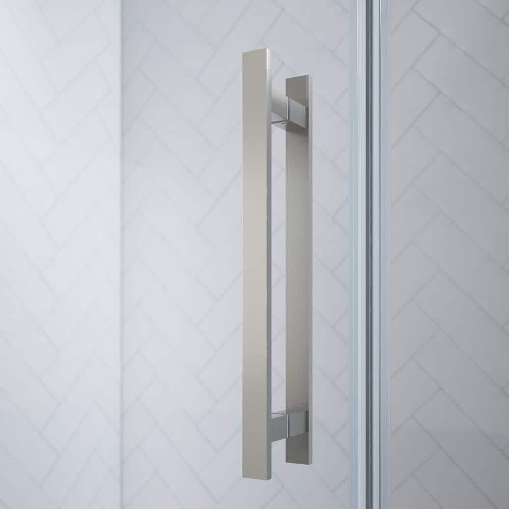 Tampa-Pro 33" Satin Nickel Frameless Corner Shower Enclosure with Shelves