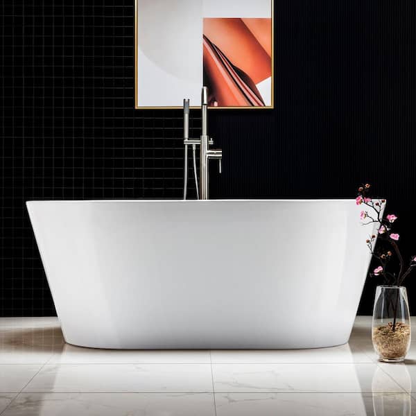 Newark 59 in. Acrylic FlatBottom Double Ended Bathtub with Brushed Nickel Overflow and Drain Included in White