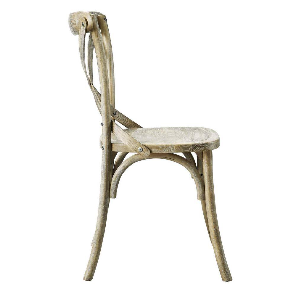 Gray Elm Wood X-Brace Back Dining Side Chair