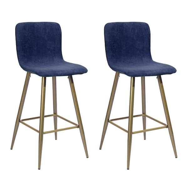 Homy Casa Scargill 39.8 in. Dark Blue Low Back Metal Fram Cushioned Bar Stool with Fabric Seat (Set of 2)