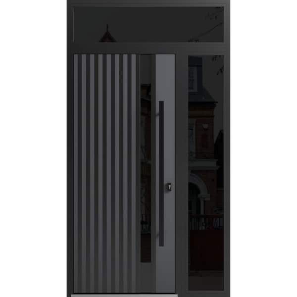 VDOMDOORS 0144 52 in. x 96 in. Left-hand/Inswing 2 Sidelight Tinted Glass Grey Steel Prehung Front Door with Hardware