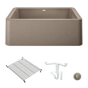 Ikon 30 in. Farmhouse/Apron-Front Single Bowl Truffle Granite Composite Kitchen Sink Kit with Accessories