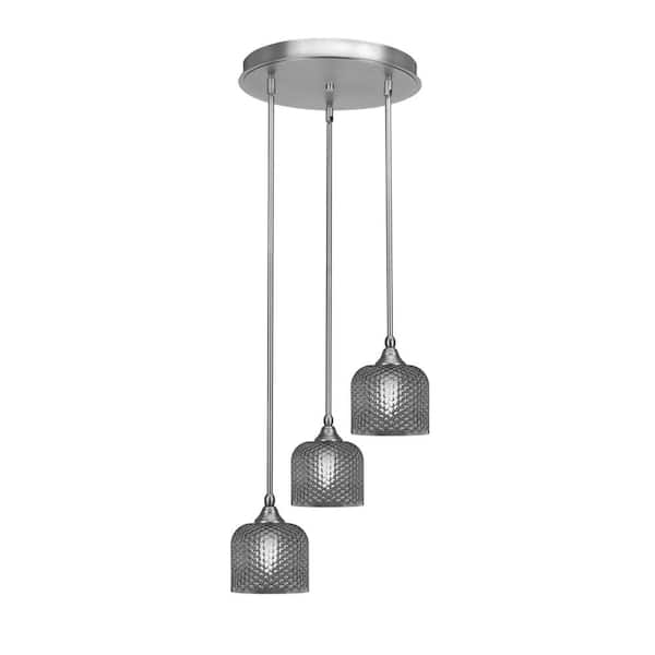 Unbranded Villa 15 in. 3-Light Brushed Nickel Cluster Pendant Light with 6 in. Smoke Textured Glass Shades, no bulbs included