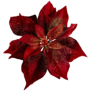 9 in. Red Artificial Poinsettia Clip-On Christmas Ornament