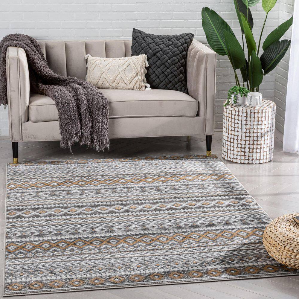 Verity Soft Gray Geometric Synthetic Area Rug, 3'11" x 5'3"