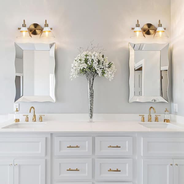 13.5 in. 2-Light White and Gold Vanity Light