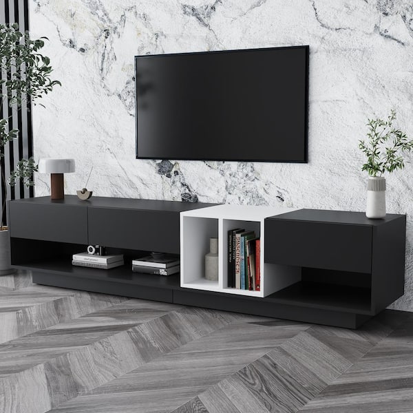 Harper & Bright Designs Black TV Stand Fits TV's up to 80 in. with Versatile Compartments, Storage 3-Drawer