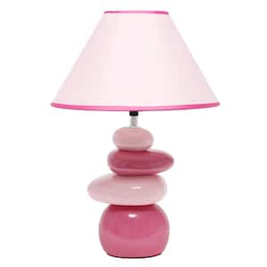17.25 in. Pink Contemporary Ceramic Stacking Stones Table Desk Lamp for Home Décor