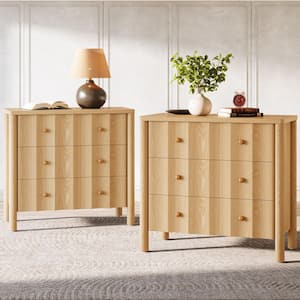 Fenley Brown 3 Drawers Oversized Nightstand 31.5 in.W Large Bedside Table Dresser, Tall Modern Nightstand for Bedroom(2)