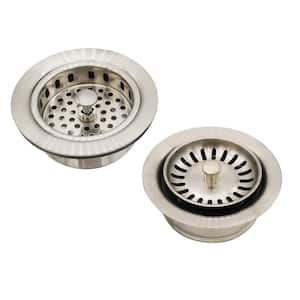 COMBO PACK 3-1/2 in. Post Style Kitchen Sink Strainer and Waste Disposal Drain Flange with Strainer, Satin Nickel