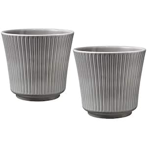 6.7 in. x 6 in. Tall 17 cm Delphi Shiny Warm Gray Ceramic Pot (Twin-Pack)