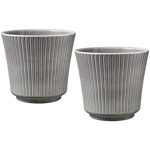 SK 6.7 in. x 6 in. Tall 17 cm Delphi Shiny Warm Gray Ceramic Pot (Twin-Pack)