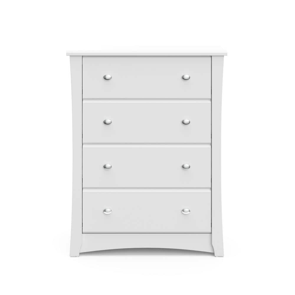 White Vertical 4-Drawer Nursery Dresser with Metal Knobs