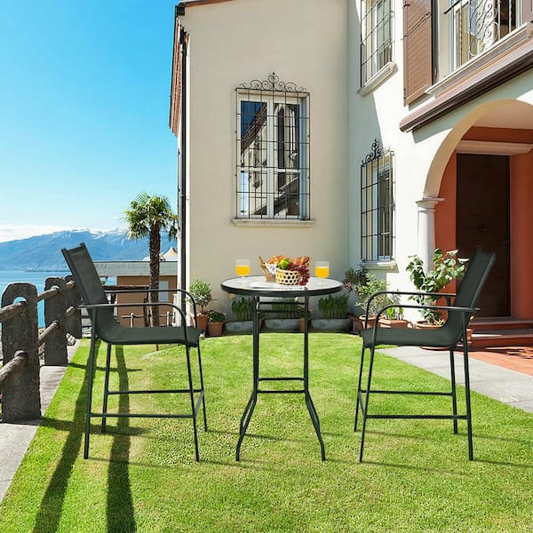 Liviza 3-Pieces Metal Patio Bar Table Stool Set