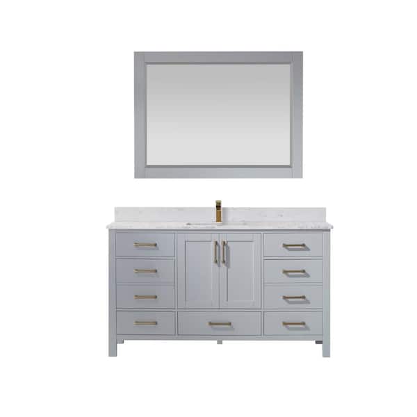 ROSWELL Shannon 60 in. Bath Vanity in Paris Grey with Composite Vanity Top in White with White Basin and Mirror