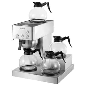 12 Cups Commercial Drip Coffee Maker, Stainless Steel Brewer with 4 Glass Carafes & 4 Warming Plates for Cafe & Home