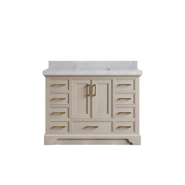 Willow Collections Charlotte 48 in. Single Sink Freestanding Fine Grain Bath Vanity with Pearl Gray Qt. Top Unassembled