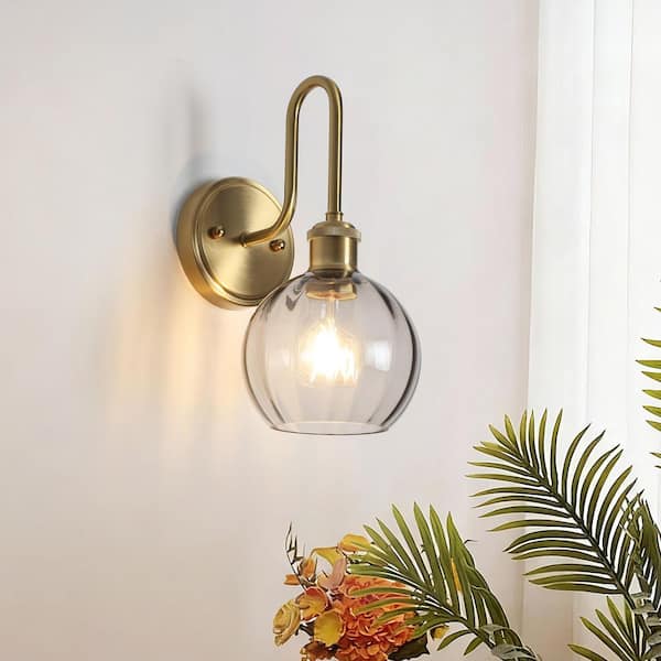 6 in. 1 light Gold Modern Wall Sconce with Clear Ribbed Glass Shade