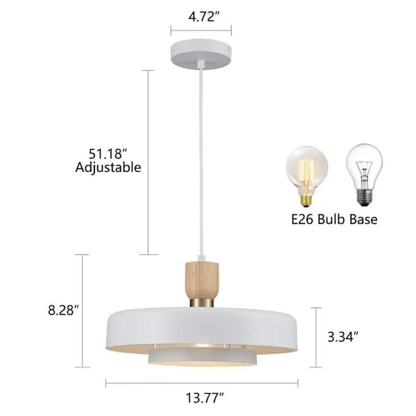 TinHon Modern Scandinavian White 1-Light Pendant Light with Wood