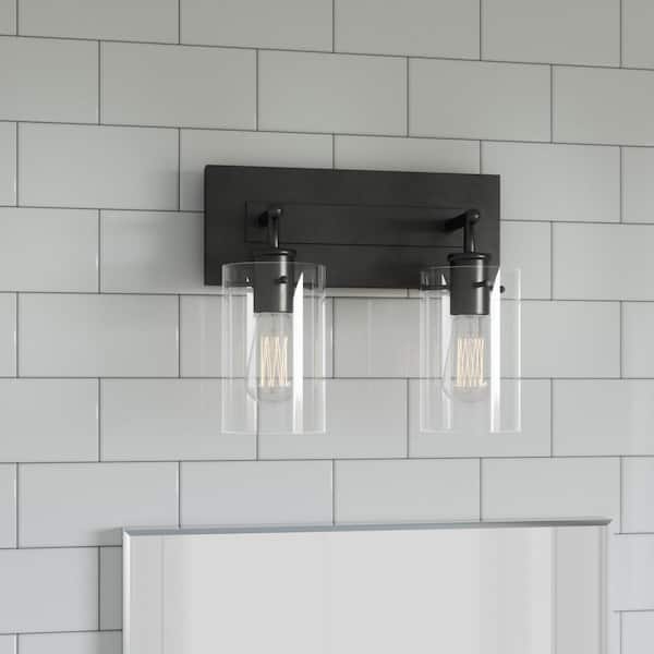 Hampton Bay Regan 12.75 in. 2-Light Espresso Bronze Bath Vanity Light with Clear Glass Shades