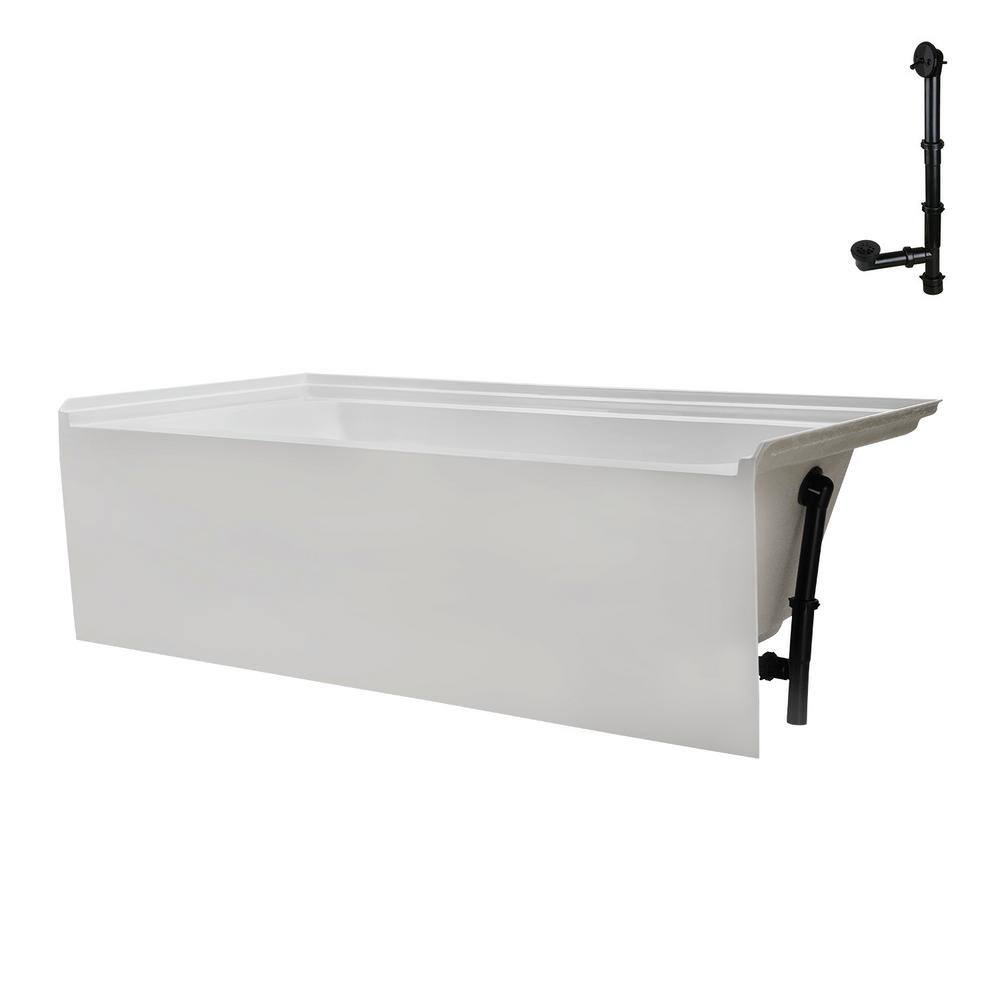 Glossy White Acrylic Alcove Bathtub with Matte Black Trim