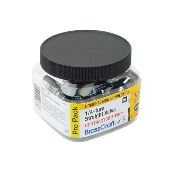 1/2 in. Comp Inlet x 3/8 in. Comp Outlet 1/4-Turn Straight Stop (5-Pack)