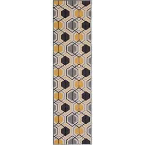 Modern Geometric Stripe Non-Slip (Non-Skid) Yellow 1 ft. 10 in. x 7 ft. Indoor Runner Rug