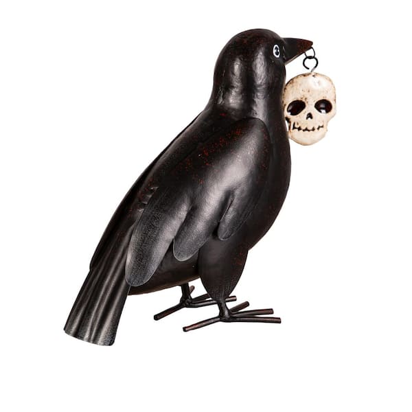 Evergreen Enterprises Metal Crow Statuary with Skull