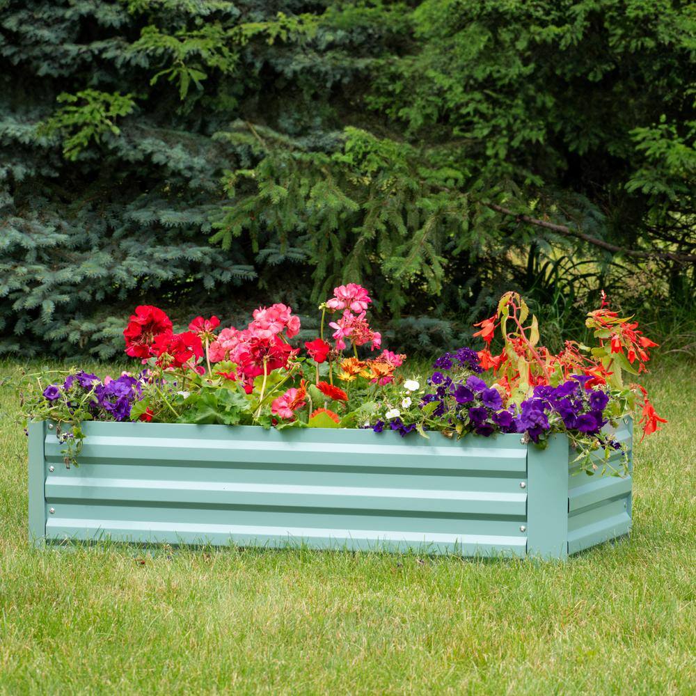 Green Galvanized Steel Rectangle Raised Garden Bed, 47" x 23" x 12"