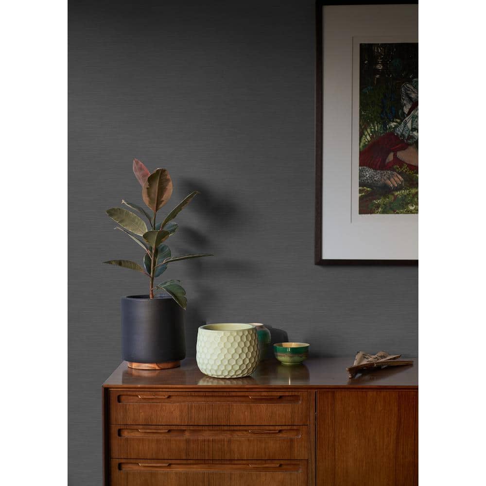 Moroccan Black Sisal Texture Vinyl Wallpaper Roll