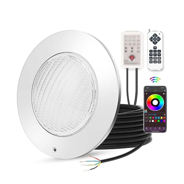 54W 10 Inch Multicolor LED Pool Light with 50 Foot Cord for Inground Pools APP & Remote Control Silver
