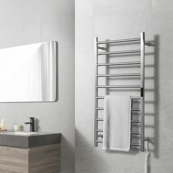 10 Bars Towel Warmer Rack, Wall Mounted Heated Towel Rack for Bathroom, IPX5 Waterpoof Towel Heater Rack, Silver
