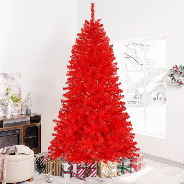 Red 7.5 ft. Unlit Artificial Classic Christmas Tree